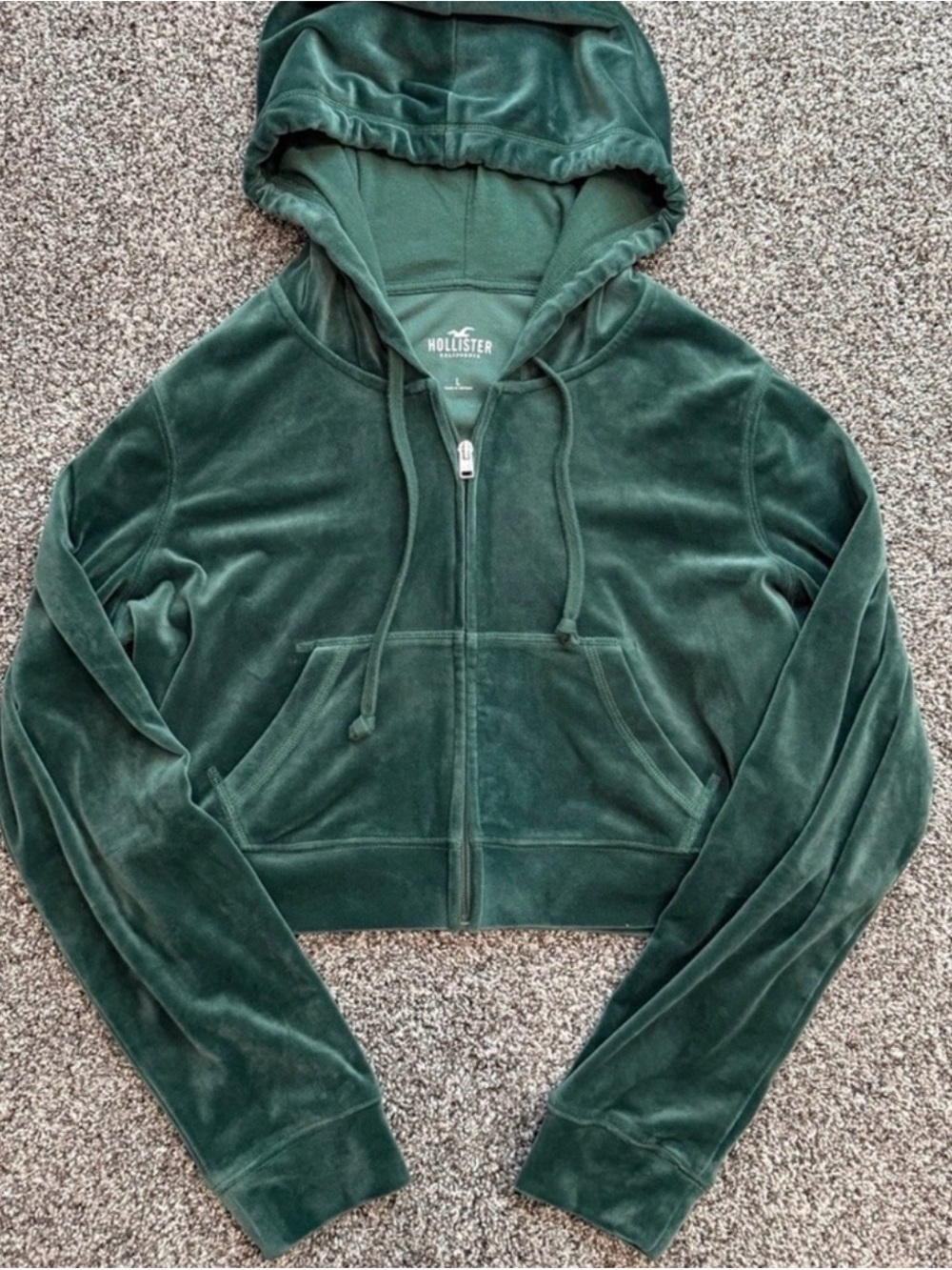 Hollister Women's Deep Forest Green Velour Zip Hoodie